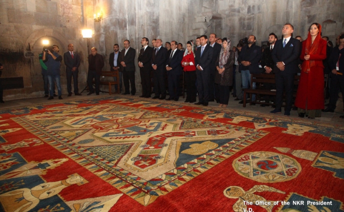 Bako Sahakyan partook at a solemn ceremony of donating Armenian style carpets to Artsakh churches