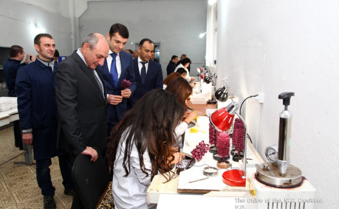 President Bako Sahakyan partakes at the opening ceremony of the new gold processing center in Stepanakert