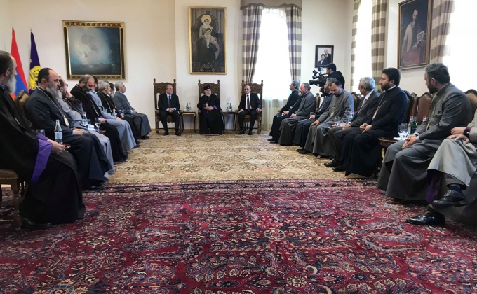 Artsakh and Armenian Presidents visit Mother See of Holy Etchmiadzin, meet with Catholicos of All Armenians