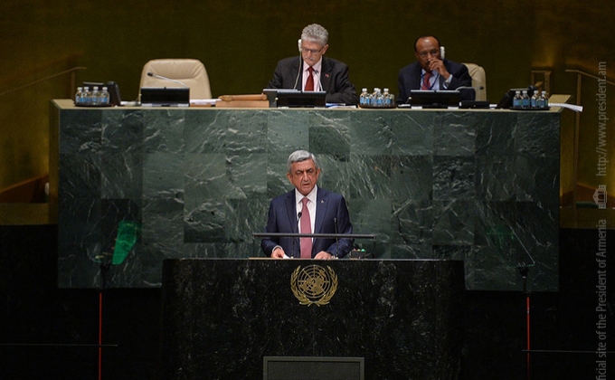 Սերժ Սարգսյանը  ՄԱԿ-ի ամբիոնից շնորհակալություն է հայտնել Ցեղասպանությունը ճանաչած պետություններին ու Հռոմի պապին