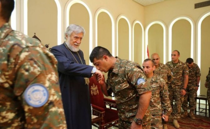 Католикос Арам Первый принял армянских миротворцев, принимающих участие в миссии в Ливане