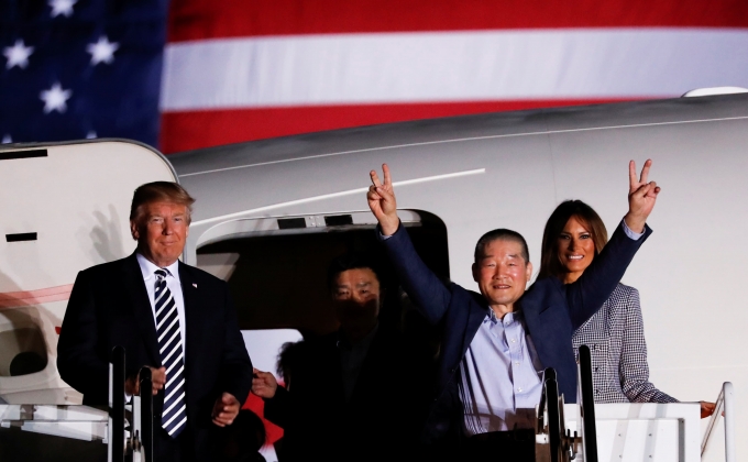 Trump welcomes U.S. prisoners released by North Korea, thanks Kim