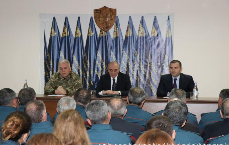 Bako Sahakyan introduces new director of Artsakh State Service on Emergency Situations to staff