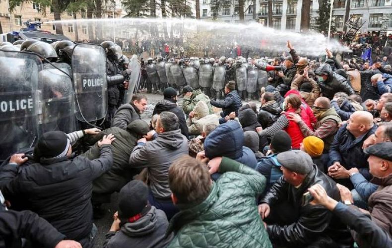 Georgia police use water cannons on protesters in Tbilisi