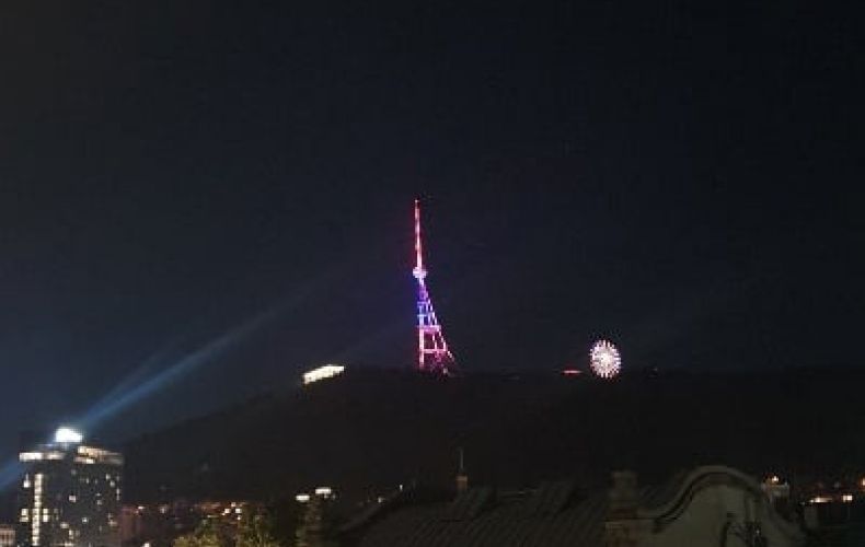 Tbilisi TV tower lit up in Armenian flag honoring Independence Day