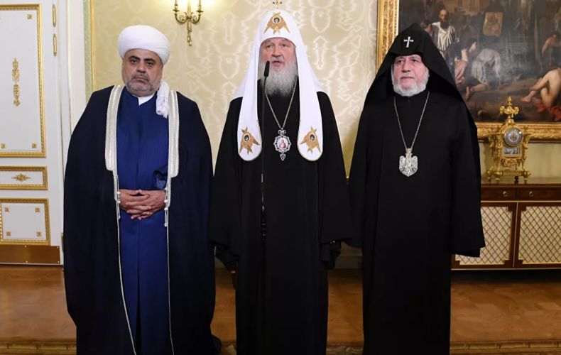 Patriarch Kirill, Catholicos of All Armenians Karekin II and Sheikh ul-Islam Allahshukur Pashazadeh meet